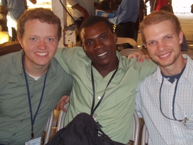 Jonathan and his best friend Nathan with a Haitian pastor during his Justice Program Internship in Haiti.