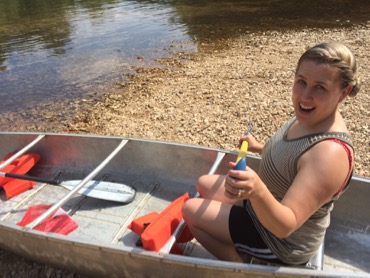 Theresa ready to go on our canoe trip!