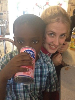 Fabrice drinking his "favorite drink" that was likely his first time to drink (we were told he had probably only heard about it on the radio)